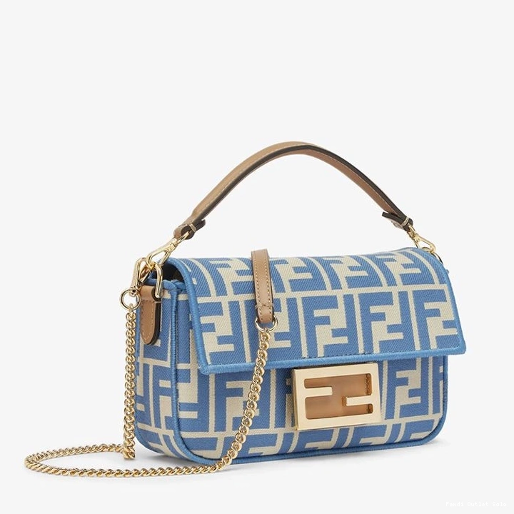 Cheap Bag Fendi FF In Mini Blue Motif Fabric Baguette 0825